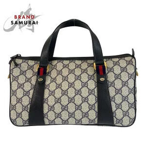 Gucci Sherry Handbag gray Navy Blue GG Supreme canvas leather Boston bag